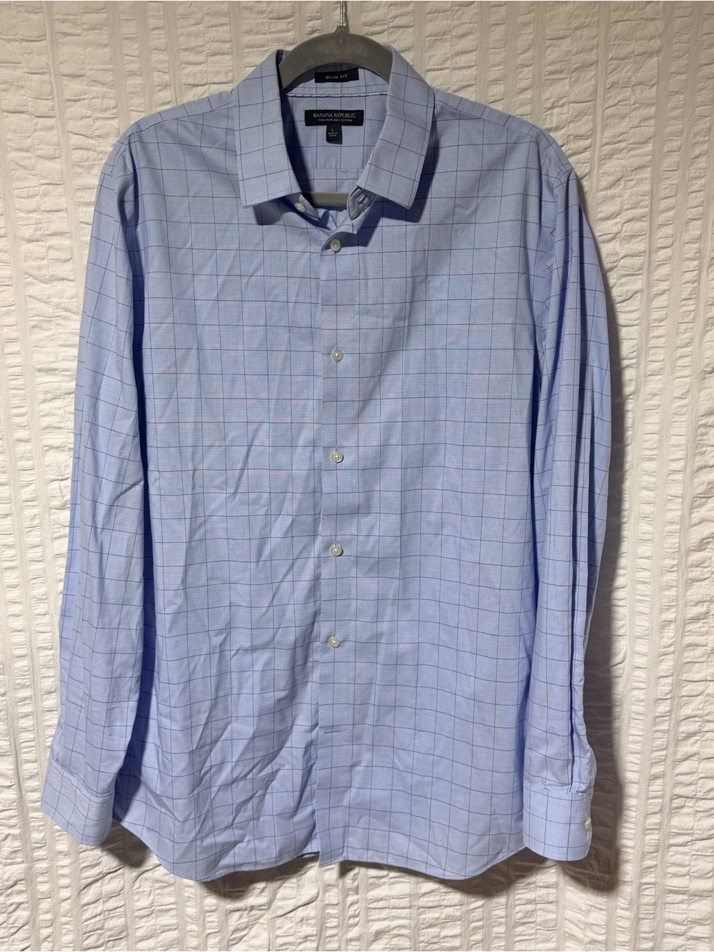 Banana Republic Blue Windowpane Slim Fit Dress Shirt